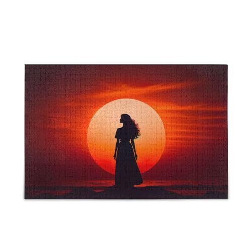 Eine Frau Silhouette im Sonnenuntergang Erwachsene Holzpuzzle Puzzles 500 Teile für Erwachsene Einzigartige Puzzles Puzzles für Familie von RPLIFE