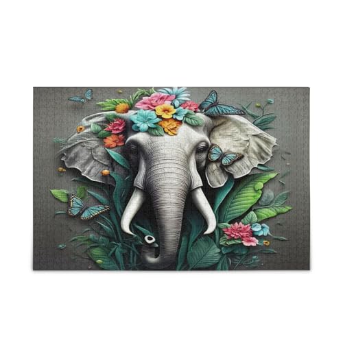 Elefanten-Blumen-Schmetterlinge, graue Holzpuzzles für Erwachsene, lustige Puzzles für Erwachsene, 1000 Teile, Puzzle für Familie, 75 x 70 cm Elefanten-Blumen-Schmetterlinge, graue Holzpuzzles für Erwachsene, lustige Puzzles für Erwachsene, 1000 Teile, Puzzle für Familie, 75 x 70 cm von RPLIFE