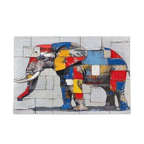 Elefanten-Puzzle, moderner Stil, Holz-Puzzle, Familienpuzzle, 1000 Teile, 75 x 50 cm von RPLIFE
