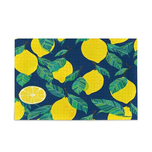 Erstellen Sie ein lebendiges Puzzle mit gelben Zitronen und grünen Puzzles, 1000 Teile Puzzle für Familie, 74 x 70 cm von RPLIFE