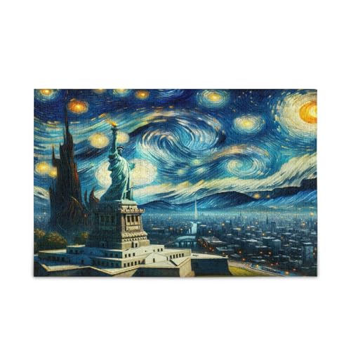 Freiheitsstatue Sternennacht Holzpuzzle Erwachsene, Bilderpuzzle, schöne Puzzles für Erwachsene, einzigartiges Puzzle Freiheitsstatue Sternennacht Holzpuzzle Erwachsene, Bilderpuzzle, schöne Puzzles für Erwachsene, einzigartiges Puzzle von RPLIFE