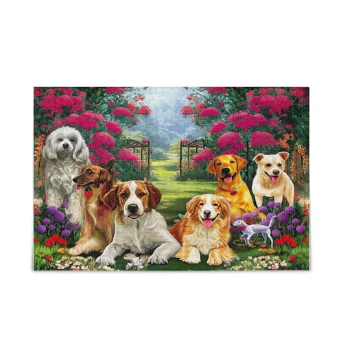 Gartenmalerei Hunde Erwachsene Puzzles Holz Puzzle Erwachsene 1000 Teile Puzzle für Familie 29,5 × 19,78 cm von RPLIFE