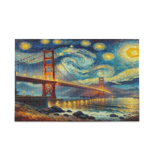 Golden Gate Bridge Sternennacht Puzzle für Erwachsene, 500 Teile, 50 x 37 cm von RPLIFE