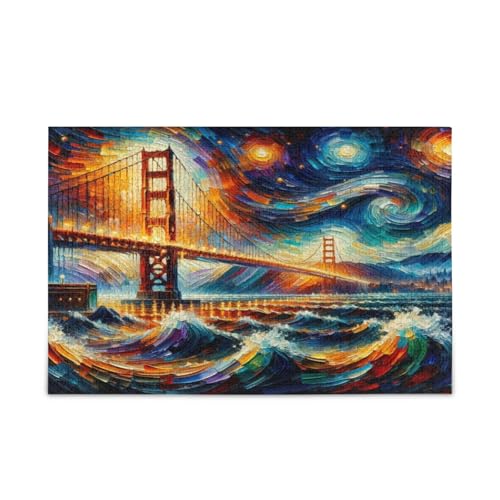 Golden Gate Bridge Under Starry Night Holzpuzzle mit Buchstaben auf der Rückseite, 500 Teile Puzzle für Familie, 50,5 x 37,8 cm Golden Gate Bridge Under Starry Night Holzpuzzle mit Buchstaben auf der Rückseite, 500 Teile Puzzle für Familie, 50,5 x 37,8 cm von RPLIFE