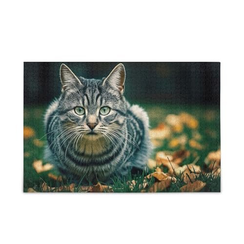 Graue Katze Herbst Gras Holzpuzzles Holzpuzzles Erwachsene 1000 Teile Puzzle für Familie 29,5 × 19,78 cm Graue Katze Herbst Gras Holzpuzzles Holzpuzzles Erwachsene 1000 Teile Puzzle für Familie 29,5 × 19,78 cm von RPLIFE