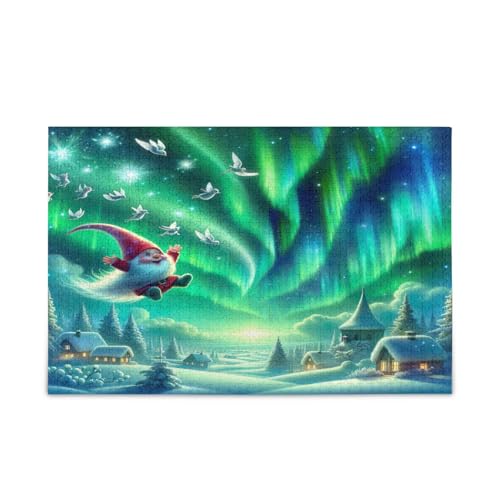 Green Aurora Cute Gnome Adult Wooden Puzzles Wooden Jigsaw Puzzles for Adults 500 Pieces Puzzle for Family 20.5×14.22.9 cm von RPLIFE