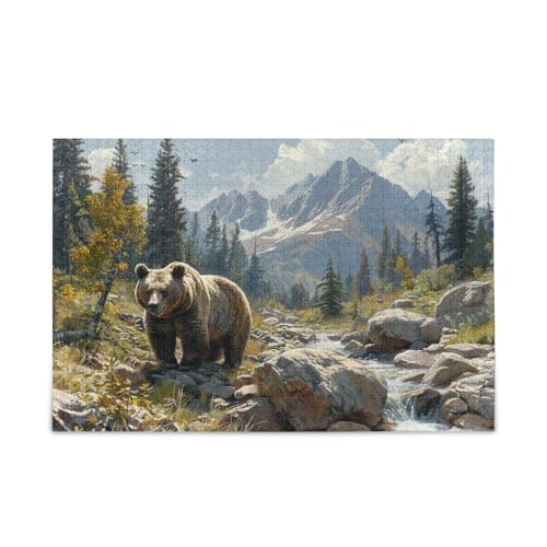 Grizzly Bär Berge Holzpuzzles Bilderpuzzles 500 Teile Puzzle für Familie 20,5 × 14,22,9 cm von RPLIFE