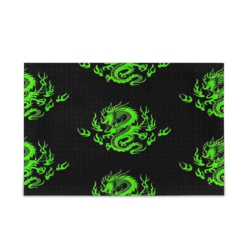 Grüner Drache, schwarzes Holz-Puzzle, einzigartiges Puzzle, 1000 Teile, Puzzle für Erwachsene, 74 x 70 cm von RPLIFE
