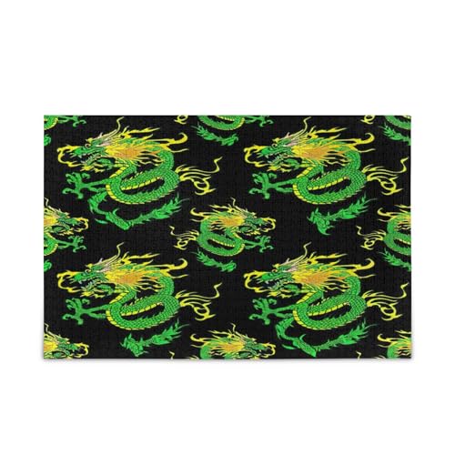 Grüner Drache Schwarze Holzpuzzles Lustige Puzzles 500 Teile Puzzle für Familie 50,5 × 37,8 cm von RPLIFE