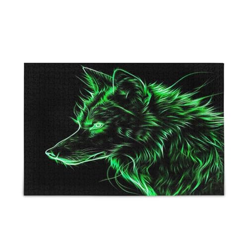 Grüner Neon-Wolf Holz-Puzzle, Holzpuzzle für Erwachsene, 1000 Teile, Puzzle für Familie, 74 x 70 cm Grüner Neon-Wolf Holz-Puzzle, Holzpuzzle für Erwachsene, 1000 Teile, Puzzle für Familie, 74 x 70 cm von RPLIFE