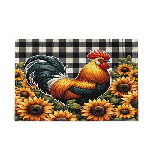 Hahn Sonnenblumen Weiß Schwarz Büffel Plaid Puzzles für Erwachsene 1000 Teile Holz Puzzles Erwachsene Familie Puzzle Hahn Sonnenblumen Weiß Schwarz Büffel Plaid Puzzles für Erwachsene 1000 Teile Holz Puzzles Erwachsene Familie Puzzle von RPLIFE