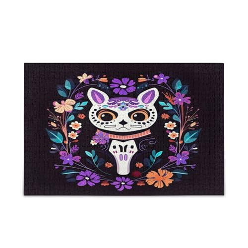 Halloween Day of Dead Tattoo Katze mit Blumen Erwachsene Puzzles Einzigartige Puzzles Hübsche Puzzles Bilderpuzzle von RPLIFE