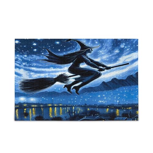 Halloween Hexe Sternenpuzzle Erwachsene Holzpuzzles Erwachsene 1000 Teile Puzzle für Familie 29,5 × 19,78 cm von RPLIFE