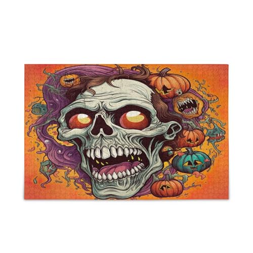 Halloween Skull Scream Erwachsenenpuzzle Lustige Puzzles 1000 Teile Puzzle für Familie 29,5 × 19,78 cm von RPLIFE