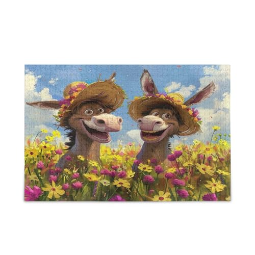 Happy Donkeys Holzpuzzles für Erwachsene, schönes Puzzle, 1000 Teile, Puzzle für Familie, 74 x 70 cm von RPLIFE