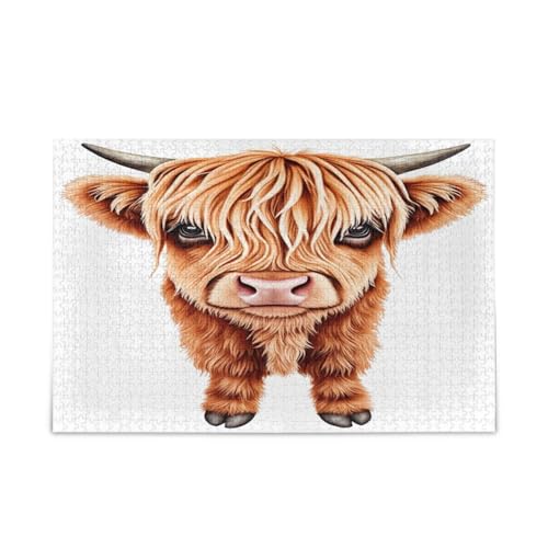 Highland Calf Puzzle für Erwachsene, einzigartiges Puzzle, 1000 Teile, Puzzle für Erwachsene, 74 x 70 cm von RPLIFE