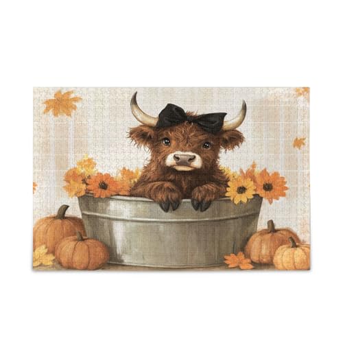 Highland Cow Old Silver Pumpkin Adult Wooden Puzzles Family Puzzles 500 Pieces 20.5×14.22.9 cm von RPLIFE