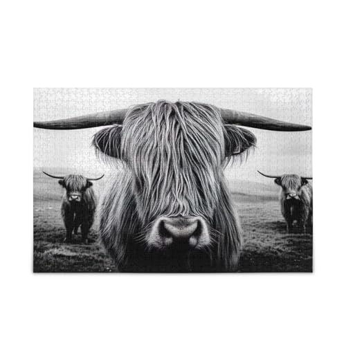 Highland Cow Puzzle für Erwachsene, 500 Teile, 50 x 37 cm, Weiß / Schwarz von RPLIFE