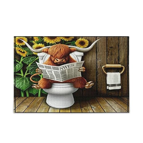 Highland Cow Reading Jigsaw Puzzles Wooden Jigsaw Puzzles for Adults 1000 Pieces Puzzle for Family 29.5×19.17.8 cm von RPLIFE