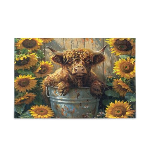 Highland Cow Sonnenblumen-Holzpuzzles mit Buchstaben auf der Rückseite, 500 Teile, Puzzle für Familie, 50,5 x 37,8 cm Highland Cow Sonnenblumen-Holzpuzzles mit Buchstaben auf der Rückseite, 500 Teile, Puzzle für Familie, 50,5 x 37,8 cm von RPLIFE
