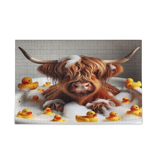 Highland Cow in Bathtub Wooden Jigsaw Puzzles Unique Puzzles for Adults 1000 Pieces Puzzle for Adult 29.5×19.78 cm von RPLIFE