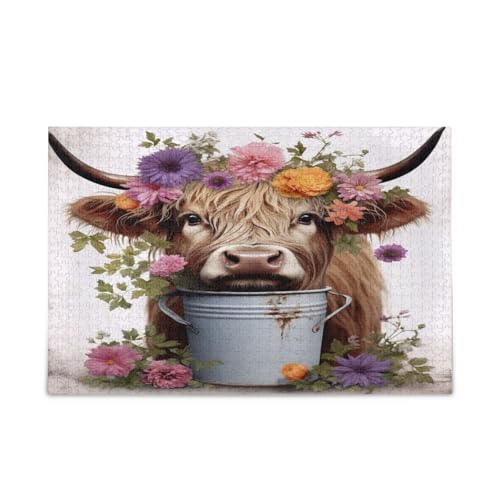 Highlands Kuh und Blumen Holzpuzzles für Familie, 500 Teile, 50 x 37 cm von RPLIFE