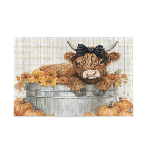 Hochlandkuh sitzend in altem Silber, Erwachsenen-Puzzle, Holzpuzzle für Erwachsene, 1000 Teile, Puzzle für Familie, 74 x 50 cm von RPLIFE