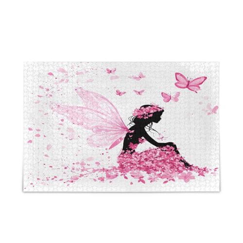 Holz-Puzzle, Motiv: Fee, Blumen, Schmetterlinge, Rosa, einzigartiges Puzzle, 500 Teile, Puzzle für Erwachsene, 50 x 37 cm Holz-Puzzle, Motiv: Fee, Blumen, Schmetterlinge, Rosa, einzigartiges Puzzle, 500 Teile, Puzzle für Erwachsene, 50 x 37 cm von RPLIFE