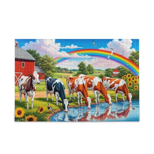 Holz-Puzzle, Motiv: Kühe, Regenbogenblauer Himmel, einzigartiges Puzzle, 1000 Teile, Puzzle für Erwachsene, 74 x 70 cm Holz-Puzzle, Motiv: Kühe, Regenbogenblauer Himmel, einzigartiges Puzzle, 1000 Teile, Puzzle für Erwachsene, 74 x 70 cm von RPLIFE