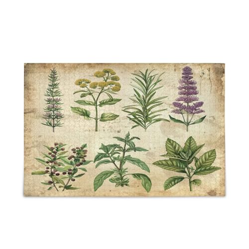 Holz-Puzzles mit Pflanzen, Kräutern, Vintage-Stil, für Familie, 1000 Teile, 74 x 50 cm von RPLIFE