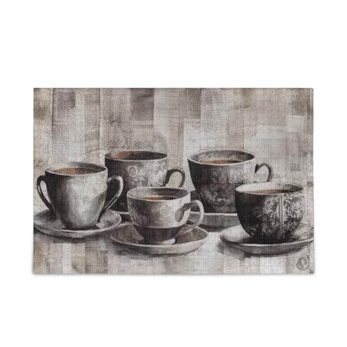 Holzbrett, Kaffeetassen-Puzzle, Familienpuzzle, 1000 Teile, 29,5 × 19,78 cm von RPLIFE