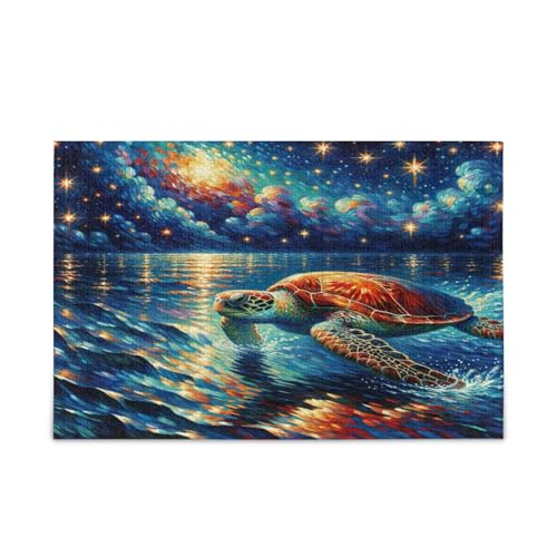 Holzpuzzle Meeresschildkröte unter Nacht, 500 Teile, 50 x 37 cm von RPLIFE