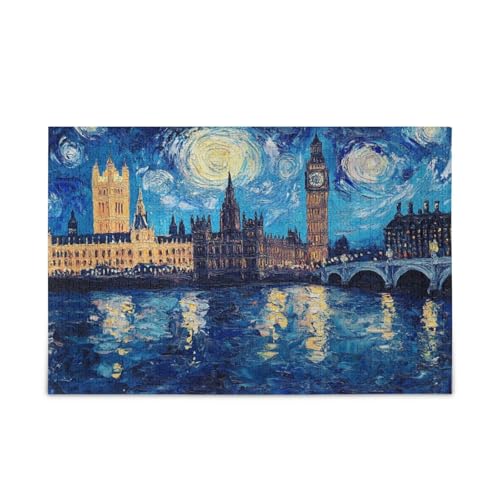Holzpuzzle Sternennacht London, einzigartige Puzzles, 1000 Teile, Puzzle für Erwachsene, 74 x 70 cm von RPLIFE