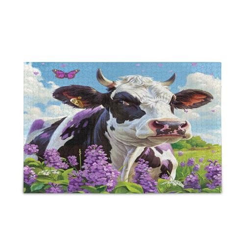 Holzpuzzle für Erwachsene, Motiv: Kuh, lila schwarze Punkte, 500 Teile, Puzzle für Familie, 50 x 37 cm Holzpuzzle für Erwachsene, Motiv: Kuh, lila schwarze Punkte, 500 Teile, Puzzle für Familie, 50 x 37 cm von RPLIFE