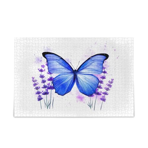 Holzpuzzle für Erwachsene, Motiv: blauer Aquarell, Schmetterling, Lavendel, Weiß, 500 Teile, 50 x 37 cm Holzpuzzle für Erwachsene, Motiv: blauer Aquarell, Schmetterling, Lavendel, Weiß, 500 Teile, 50 x 37 cm von RPLIFE