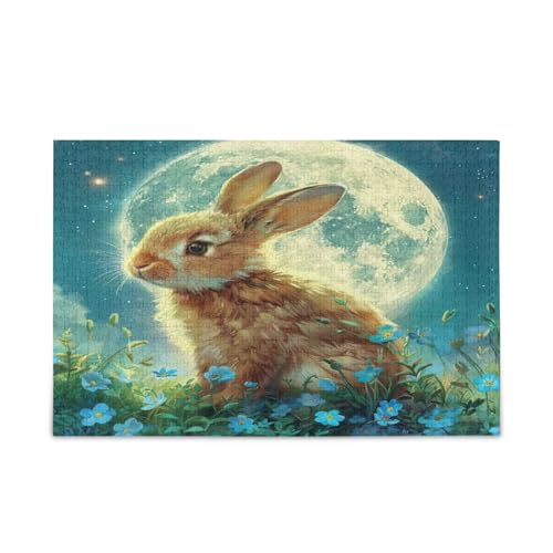 Holzpuzzle für Erwachsene, braunes Kaninchen, Blau, Blumenmuster, Familienpuzzle, 1000 Teile, 29,5 x 19,78 cm Holzpuzzle für Erwachsene, braunes Kaninchen, Blau, Blumenmuster, Familienpuzzle, 1000 Teile, 29,5 x 19,78 cm von RPLIFE