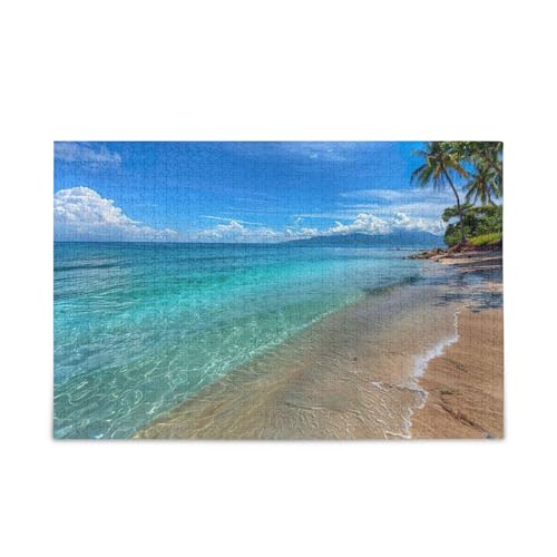 Holzpuzzle für Erwachsene, tropischer Strand, Meer, Holzpuzzle für Erwachsene, 1000 Teile, Puzzle für Familie, 75 x 70 cm von RPLIFE