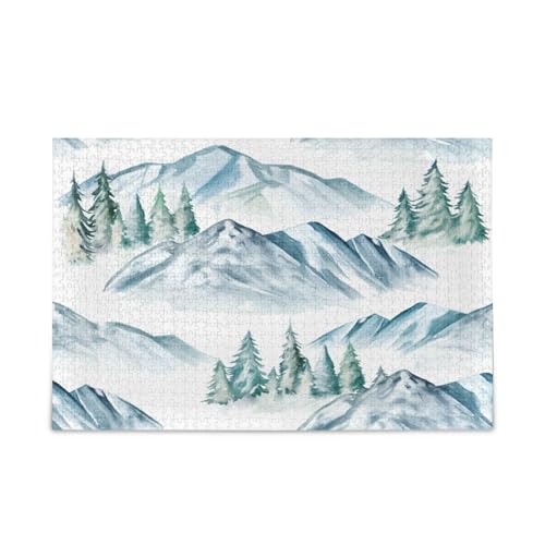 Holzpuzzle für Erwachsene, weiches Aquarell-Gebirge, Pastellgrün, 1000 Teile, für Erwachsene, 74 x 50 cm Holzpuzzle für Erwachsene, weiches Aquarell-Gebirge, Pastellgrün, 1000 Teile, für Erwachsene, 74 x 50 cm von RPLIFE