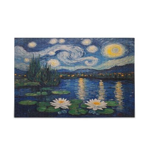 Holzpuzzle mit Blumen und Seerose, Sternennacht, mit Buchstaben auf der Rückseite, 1000 Teile, Puzzle für Familie, 74 x 70 cm Holzpuzzle mit Blumen und Seerose, Sternennacht, mit Buchstaben auf der Rückseite, 1000 Teile, Puzzle für Familie, 74 x 70 cm von RPLIFE