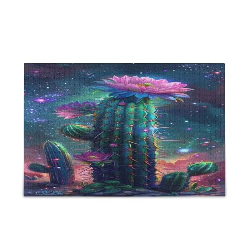 Holzpuzzle mit Kaktusblumen, magentafarben, für Familie, 500 Teile, 50 x 37 cm von RPLIFE
