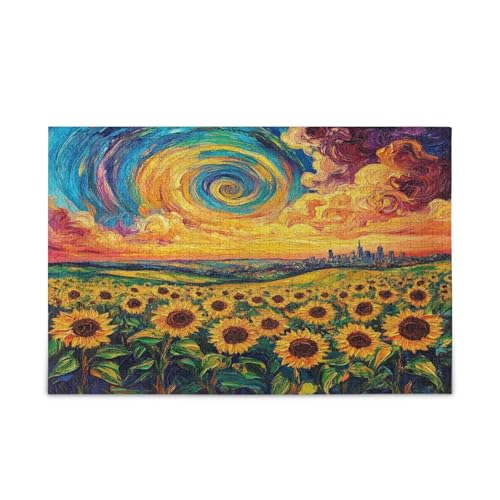 Holzpuzzle mit Sonnenblumenfeld, wirbelnder Himmel, für Erwachsene, 500 Teile, Puzzle für Familie, 50 x 37 cm Holzpuzzle mit Sonnenblumenfeld, wirbelnder Himmel, für Erwachsene, 500 Teile, Puzzle für Familie, 50 x 37 cm von RPLIFE