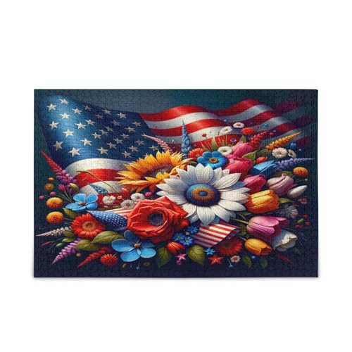 Holzpuzzle mit amerikanischer Flagge, schönes Puzzle, 1000 Teile, Puzzle für Familie, 74 x 70 cm von RPLIFE