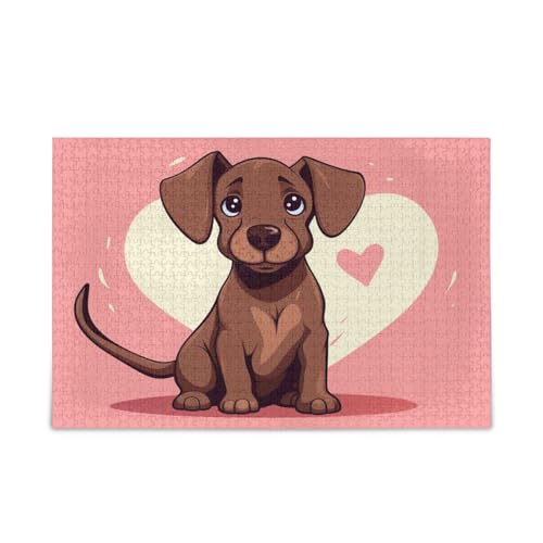 Holzpuzzle mit braunem Hundeherz, Familienpuzzle, 500 Teile, 50 x 37 cm Holzpuzzle mit braunem Hundeherz, Familienpuzzle, 500 Teile, 50 x 37 cm von RPLIFE