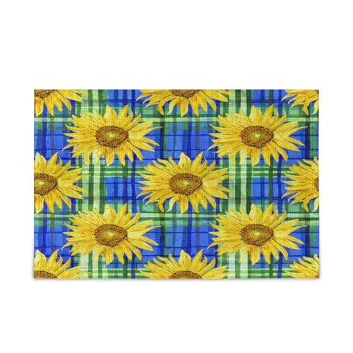 Holzpuzzle mit gelben Sonnenblumen, grün-blauem Gingham-Muster, 1000 Teile, Puzzle für Familie, 74 x 50 cm Holzpuzzle mit gelben Sonnenblumen, grün-blauem Gingham-Muster, 1000 Teile, Puzzle für Familie, 74 x 50 cm von RPLIFE