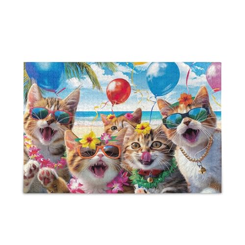 Holzpuzzle mit lächelnden Katzen, Familienpuzzle, 1000 Teile, 74 x 50 cm Holzpuzzle mit lächelnden Katzen, Familienpuzzle, 1000 Teile, 74 x 50 cm von RPLIFE