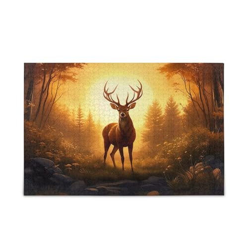 Holzpuzzle mit niedlichem Hirsch und Sonnenuntergang, 500-teiliges Puzzle für Erwachsene, 50 x 37 cm Holzpuzzle mit niedlichem Hirsch und Sonnenuntergang, 500-teiliges Puzzle für Erwachsene, 50 x 37 cm von RPLIFE