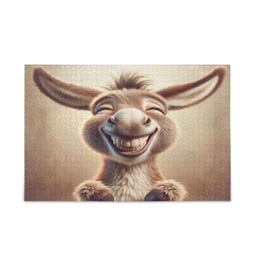 Holzpuzzle mit niedlichem lachendem Esel, 500-teiliges Puzzle für Erwachsene, 50 x 37 cm von RPLIFE