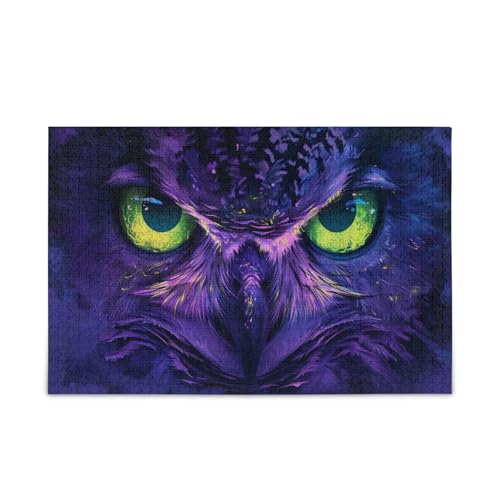 Holzpuzzle mit violetten Eule, grünen Augen, 1000 Teile, 75 x 50 cm Holzpuzzle mit violetten Eule, grünen Augen, 1000 Teile, 75 x 50 cm von RPLIFE