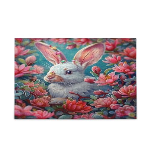 Holzpuzzle mit weißen Kaninchen, rosa Blumen, Familienpuzzle, 500 Teile, 50 x 37 cm Holzpuzzle mit weißen Kaninchen, rosa Blumen, Familienpuzzle, 500 Teile, 50 x 37 cm von RPLIFE