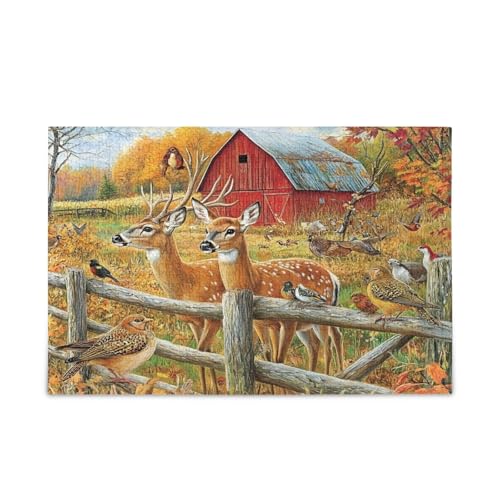 Holzpuzzles für Erwachsene, Herbst-Scheunen-Szene, Puzzles für Familie, 1000 Teile, 74 x 70 cm von RPLIFE